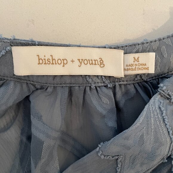Bishop + Young Sheer Blue V-Neck Blouse, Applique Overlay, M,K4ATW1772A - Picture 3 of 6